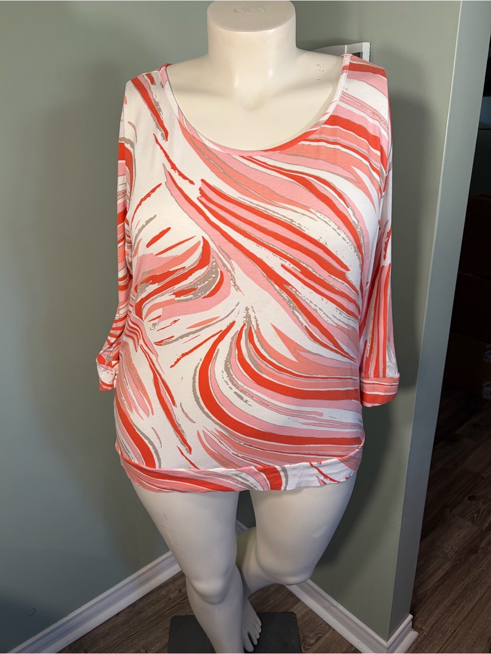 90. Tribal Women's Coral Swirl Scoop Neck Top or Tunic